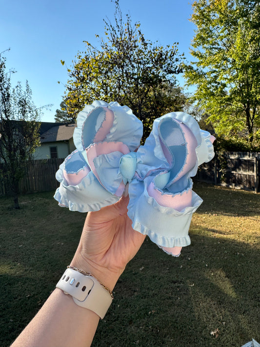 Pink and Blue Double Ruffle with Moonstitch